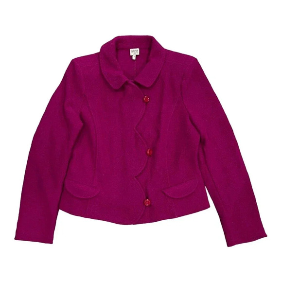 Armani Collezioni Fuchsia Scalloped Boiled Wool Jacket Blazer 14 - Picture 1 of 4